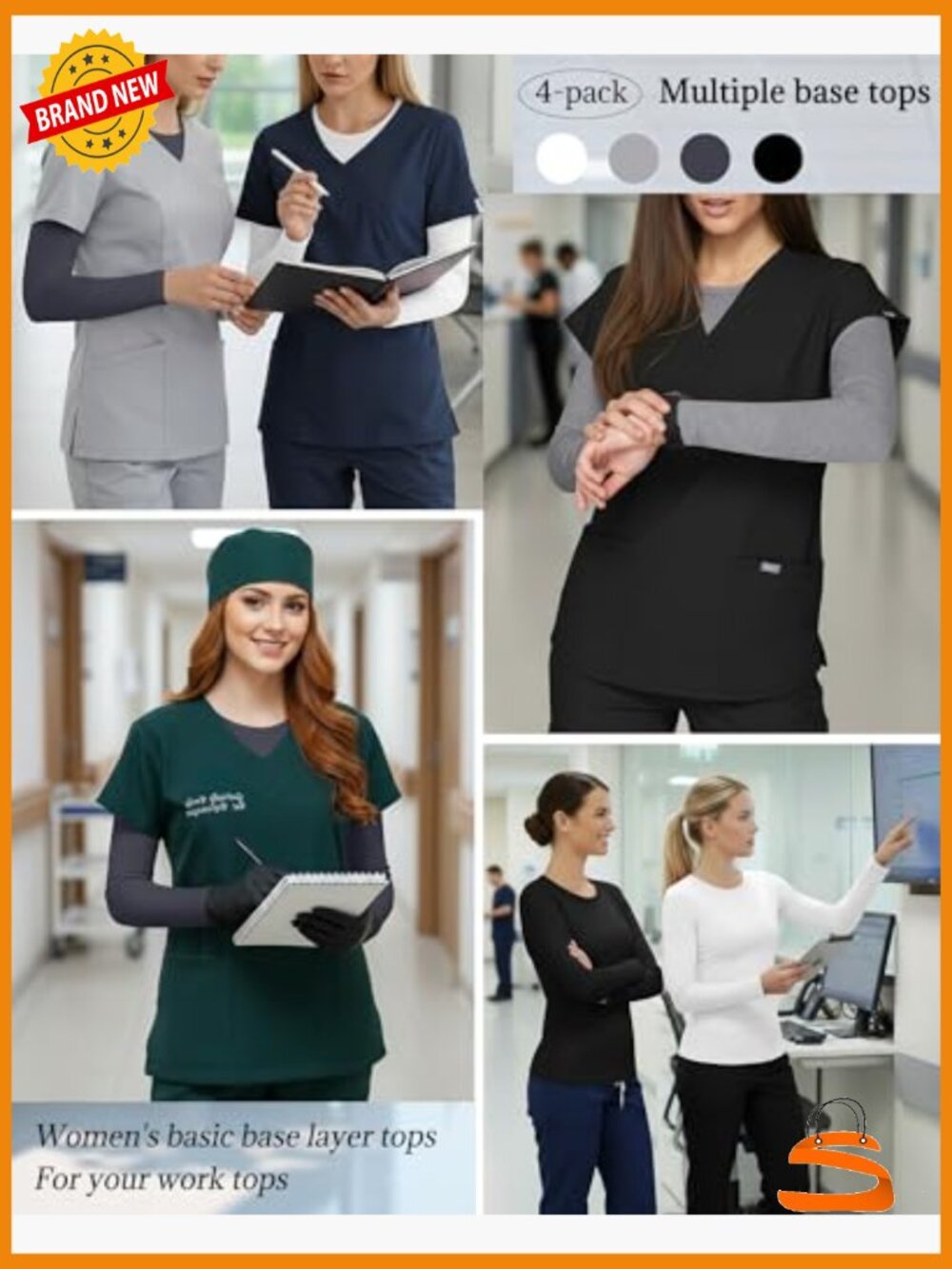 4 Pack Women's Underscrub Shirts Long Sleeve Crewneck Tops Nurse Slim Fit Soft - Picture 5 of 7